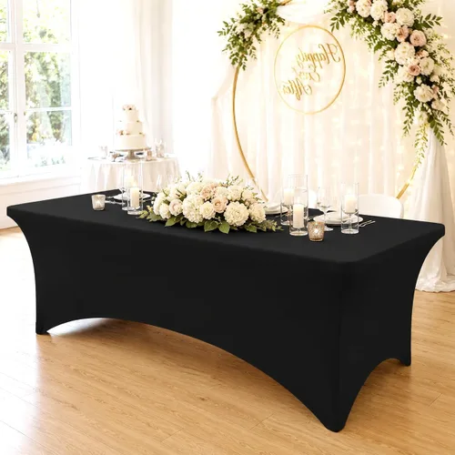 Vista 6 de Smiry Paquete de 2 manteles de elastano de 6 pies, fundas de mesa elásticas ajustables extensibles, lavables y sin arrugas, rectangulares para mesa