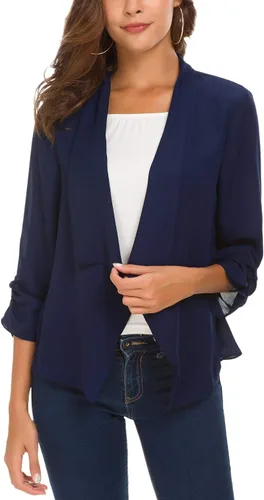 Vista 20 de Urban CoCo Blazer ligero de gasa fina con mangas fruncidas para mujer Negro