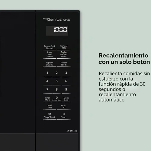 Vista 12 de Panasonic NN-SN65KB Horno de microondas con tecnología Inverter 1200W, 1.2 pies cúbicos. Pequeño con Sensor Genius de cocción de un toque, botón