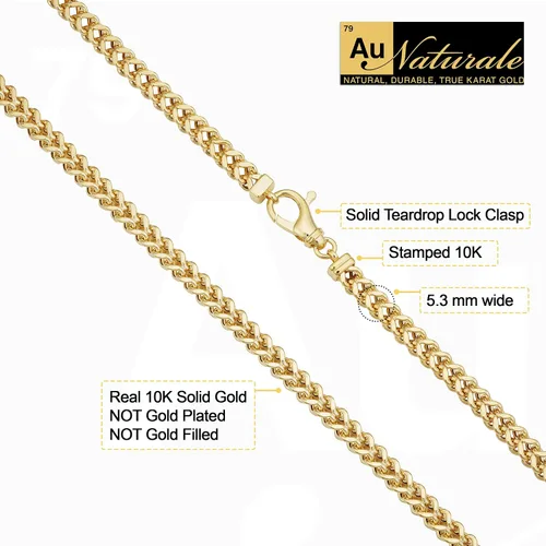 Vista 2 de Au Naturale Collar de eslabones Franco de oro amarillo o blanco de 10 quilates de 0.209in para hombres y mujeres (22, 24, 26 o 30 pulgadas), Oro, No