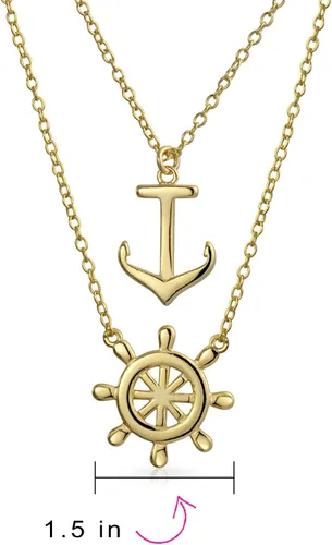Vista 5 de Nautical Ocean Vacation Ship Wheel Layering Boat Anchor Pendant Necklace Bangle Cuff Bracelet Jewelry Set For Women Teens 14K Gold Plated .925