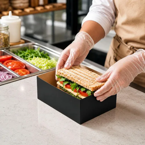 Vista 5 de Restaurantware Bio Tek - Bandejas de hamburguesas de 8.4 x 6 x 3.5 pulgadas, 100 bandejas de papel desechables para alimentos, bandejas de papel