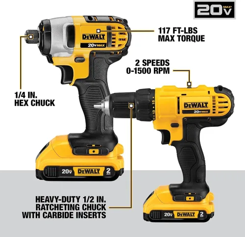 Vista 2 de DEWALT - Kit combinado de herramientas eléctricas de 20 V MAX, 10 herramientas inalámbricas, juego de herramientas eléctricas, 2 baterías, cargador