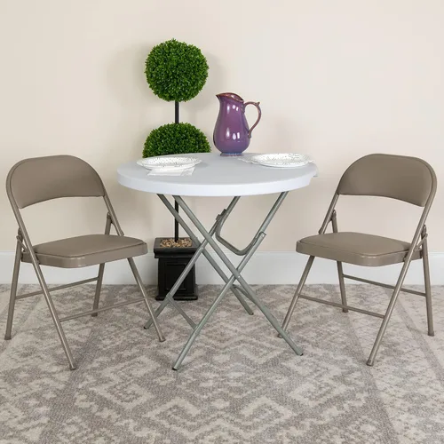 Vista 10 de EMMA + OLIVER Paquete de 2 sillas plegables de vinilo beige con doble refuerzo