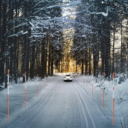 Vista 7 de Estacas de nieve marcadores para calzada, estacas para arado de nieve, estacas de jardín de fibra de vidrio naranja con cinta reflectante, apto
