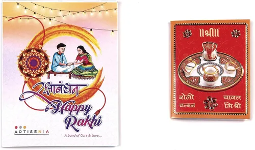 Vista 4 de Rakhi para hermano Juego de 2 Rakhi Tarjeta de felicitación Raksha Bandhan Roli Chawal Tika - Raksha bandhan Bro Rakhi para hermano diseñador