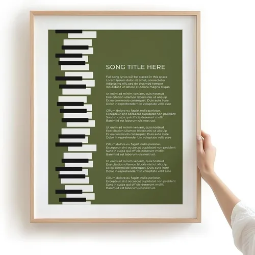Vista 25 de Piano Keys Custom Songs Lyric Wall Art Print, Personalized Music Poster Blue 11x14" Black Frame