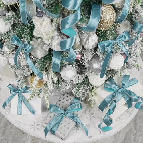 Vista 5 de MEEDEE Cinta de terciopelo azul de 1.5 pulgadas, 25 yardas, terciopelo triturado para árbol de Navidad, coronas, lazos