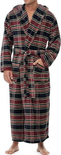 Vista 45 de Alexander Del Rossa Bata de baño de vellón afelpado suave, con capucha, para hombre, bata larga y cálida Verde militar