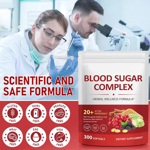 Vista 7 de Suplemento complejo de azúcar en la sangre de 300 cápsulas blandas Más de 20 hierbas naturales activas: canela, melón amargo, hoja de morera