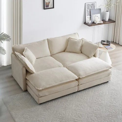 Vista 13 de WILLIAMSPACE Sofá individual de 41 pulgadas con otomana móvil, sillón tapizado moderno con 1 almohada, silla decorativa para sala de estar, sofá