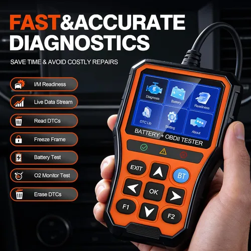 Vista 2 de Herramienta de diagnóstico de escáner PRO OBD2 2 en 1, lector de códigos de coche con probador de batería, lector de códigos de motor con reinicio