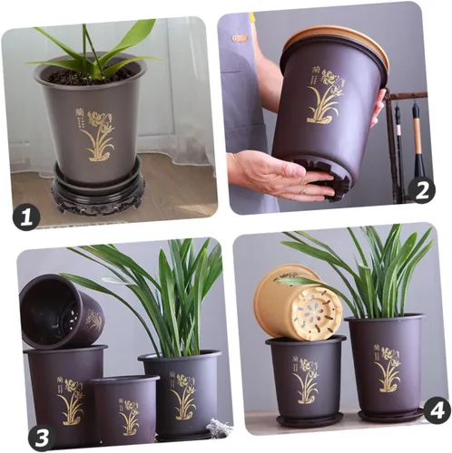 Vista 8 de 3 Sets Orchid Nursery Pots, Plastic Planters, Deep Drainage