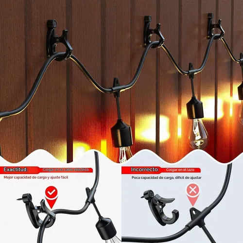 Vista 3 de Lewufe Ganchos para Luces de Cadena para Exteriores, Ganchos de Tornillo para Colgar Luces de Navidad, Ganchos Colgantes para Luces de Patio, Cable