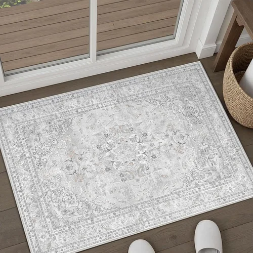 Vista 27 de PureCozy Alfombra de área beige de 2 x 3 pulgadas, lavable, vintage, pequeña, para entrada, cocina, suave, retro, floral, de pelo bajo, tapete
