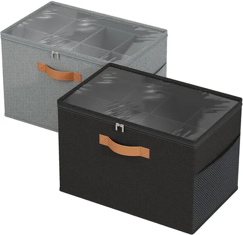 Vista 7 de Organizador de zapatos para armario, paquete de 2 cajas plegables de almacenamiento de zapatos con divisores ajustables y cubierta transparente, se