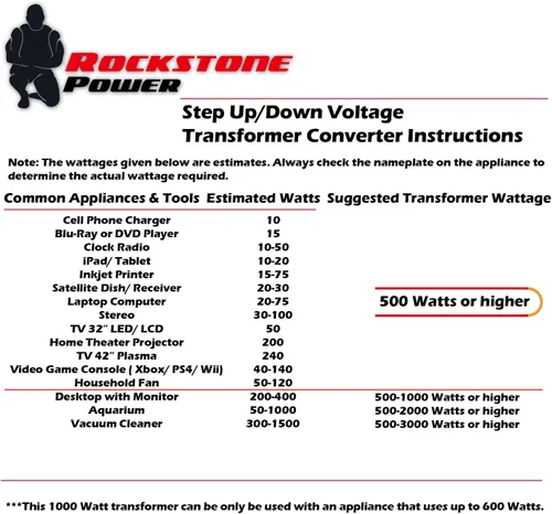 Vista 8 de ROCKSTONE POWER Transformador convertidor de voltaje de 1000 vatios - Convertidor de energía de alta resistencia de 110 V/120 V/220 V/240 V