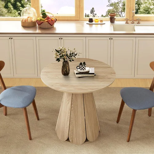 Vista 8 de Mesa de comedor redonda pequeña de 31.5 pulgadas, mesa de cocina moderna para 2 a 4 personas, mesas de comedor redondas de madera de granja con base