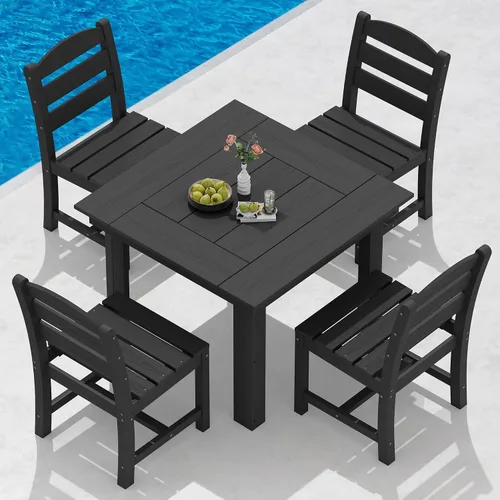 Vista 14 de SERWALL Juego de mesa y sillas de comedor para exteriores HDPE para 4 Azul marino