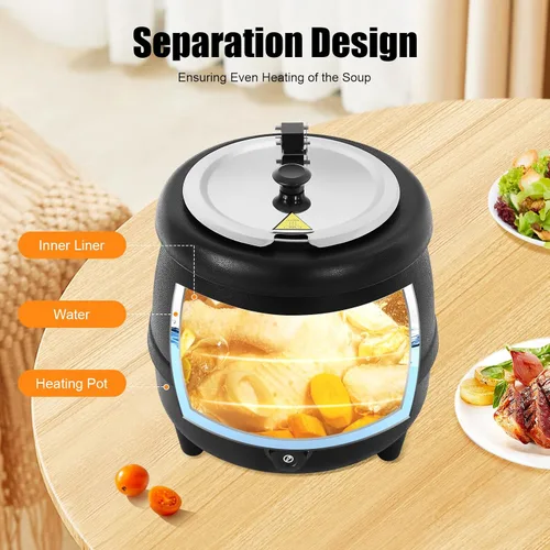 Vista 3 de Calentador de sopa eléctrico comercial de 110 V 400 W con tapa y olla desmontable de acero inoxidable para restaurante y familia grande