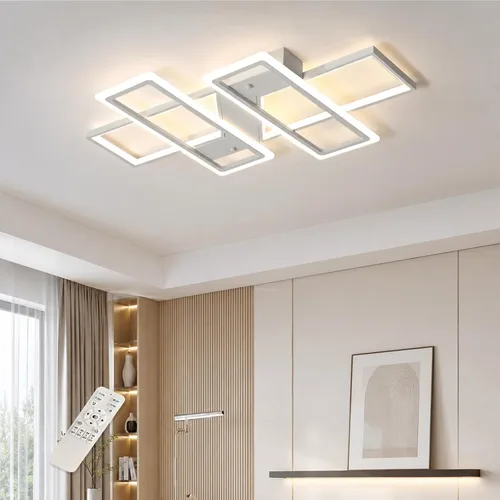 Vista 13 de GEADI Lámpara de techo moderna regulable, lámpara de techo LED blanca de 35.4 pulgadas con control remoto, accesorio de iluminación rectangular