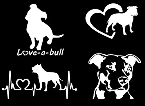 Vista 10 de Paquete de 4 calcomanías de Pitbull: Love-a-Bull, latido del corazón de Pitbull, corazón de American Pit Bull Terrier, calcomanías detalladas