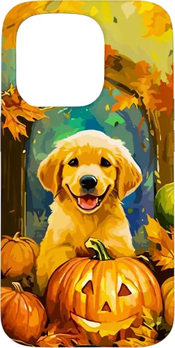 Vista 14 de Cute Golden Retriever Fall Pumpkin Autumn Leaves Halloween Case for iPhone 16