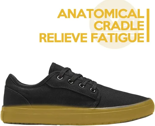 Vista 7 de Zapatos de trabajo de lona antideslizantes para hombres y mujeres, para servicio de alimentos, color negro, casual, resistente a las manchas y al