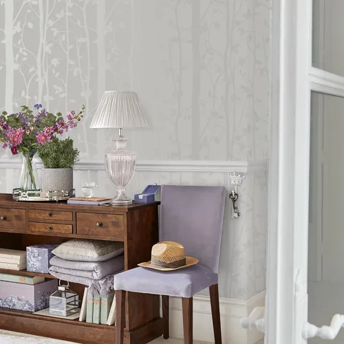 Vista 2 de Laura Ashley Papel pintado blanco nacarado de madera de algodón