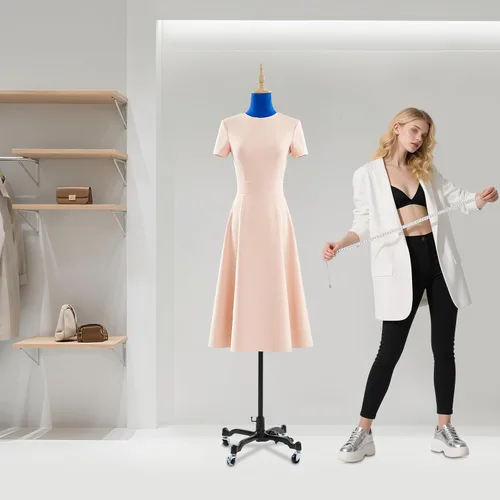 Vista 3 de Vestido femenino con forma de maniquí, altura ajustable de 51 a 75 pulgadas, soporte para el cuerpo, forma de vestido de costura para mujer con base