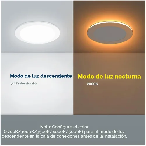 Vista 3 de ECOELER Luz de techo empotrada LED de 6 pulgadas 5CCT con luz nocturna, luz de oblea delgada sin lata de 12W 1050Lm, luz empotrada regulable y con 5