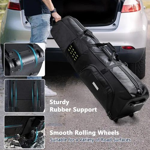 Vista 4 de Bolsa de viaje de golf con ruedas - Funda de golf Oxford resistente aprobada por aerolíneas para clubes, carrito y bolsa de soporte, cubierta