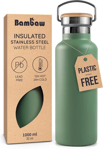 Vista 16 de Bambaw Botella de agua de acero inoxidable de 12 onzas, azul Egeo, 350 ml, de doble pared aislada, a prueba de fugas, apta para lavavajillas, sin