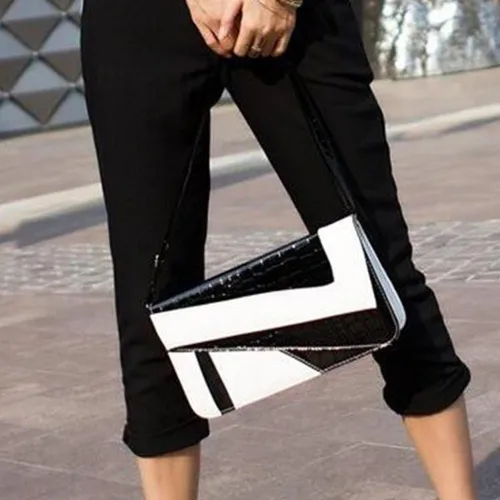 Vista 7 de Bolsos de mano de PU para mujer y cartera de hombro para fiesta Negro Blanco