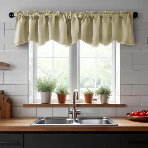 Vista 2 de Cenefas Deconovo festoneadas para cortinas pequeñas para oscurecimiento con barra de cortina sólida
