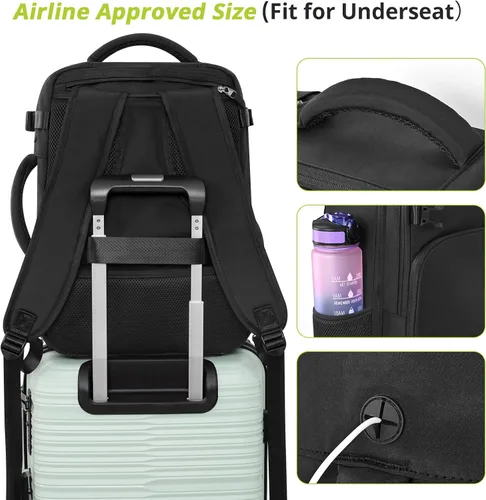Vista 3 de Mochila de Viaje Snoffic para Mujer, Negro, 17 pulg.