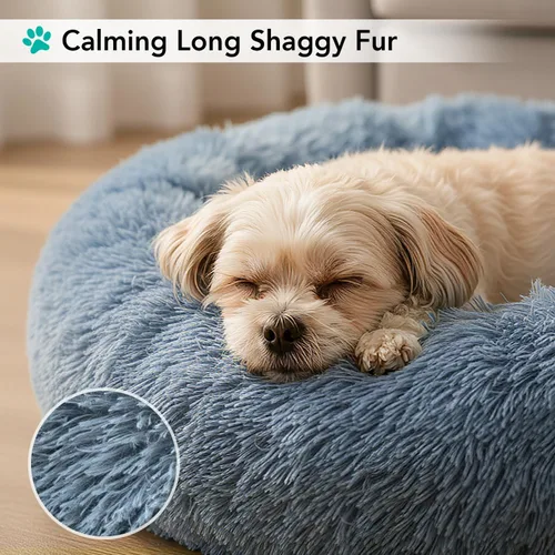 Vista 4 de PetAmi Cama calmante para perros y gatos pequeños y medianos, 23 camas redondas en forma de dona, cama lavable y esponjosa de piel sintética