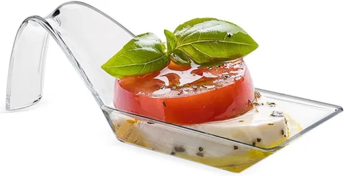 Vista 4 de 50 piezas de mini platos para aperitivos, platos de postre de plástico transparente, mini cucharas de postre pequeños, mini cucharas desechables