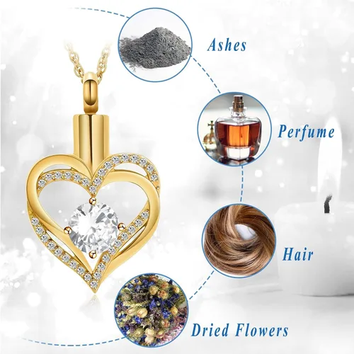 Vista 5 de shajwo - Collar de urna de corazón de joyería de cremación para cenizas para mujeres, niñas, recuerdo conmemorativo, colgante de piedra de nacimiento