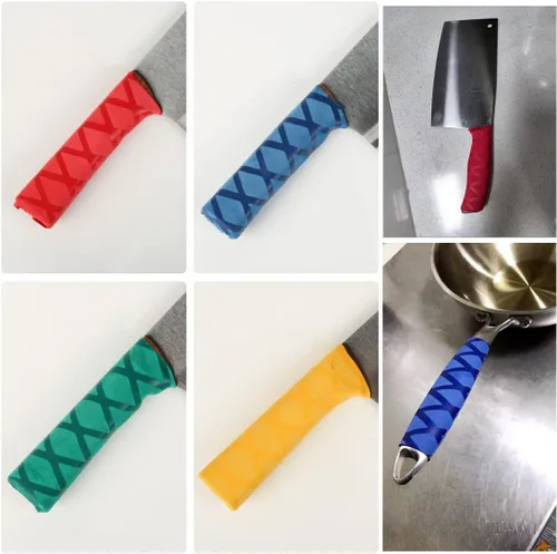 Vista 3 de Paquete de 4 fundas protectoras para mango de cuchillo de chef, termorretráctil, agarre antideslizante, para cuchillo Nakiri, cuchillos de cocina