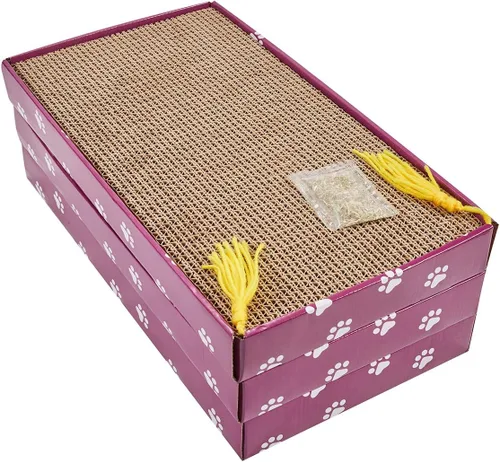 Vista 8 de PEEKAB Rascador de cartón reversible para gatos, almohadilla para rascar para gatos, cartón corrugado, incluye hierba gatera