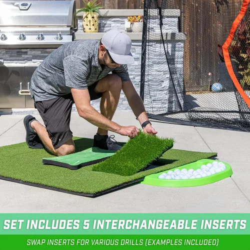 Vista 3 de GoSports Tapete de práctica de golf de 5 pies x 4 pies PRO, incluye 5 inserciones intercambiables para la instrucción definitiva en casa
