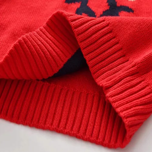 Vista 6 de Suéter de punto con cuello redondo para niños y niñas pequeñas, sudadera de algodón, ropa cálida para otoño e invierno, Rojo