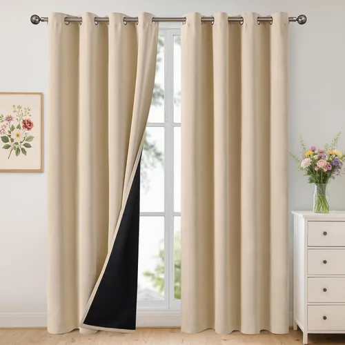 Vista 129 de YoungsTex - Cortinas 100% opacas para dormitorio, con aislamiento térmico y ojales, cortinas oscuras negras con capa pesada para ventana de sala