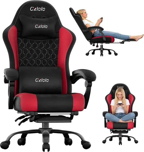 Vista 10 de Czlolo Silla de juegos grande y alta de tela con reposapiés extendido