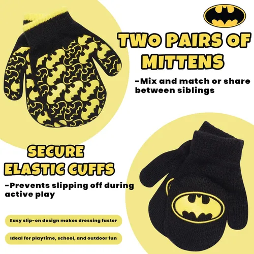 Vista 4 de DC Comics Conjunto de 2 pares de guantes o manoplas de invierno de Batman para niños (niños pequeños)