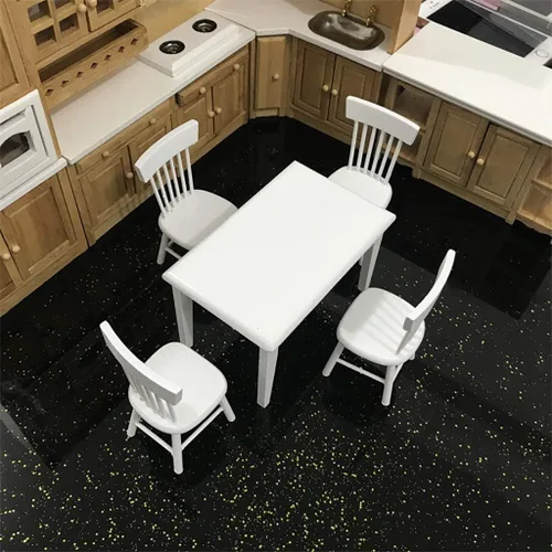 Vista 6 de Accesorios de decoración de casa de muñecas, 1:12 muebles en miniatura de madera blanca mesa de comedor silla modelo conjunto