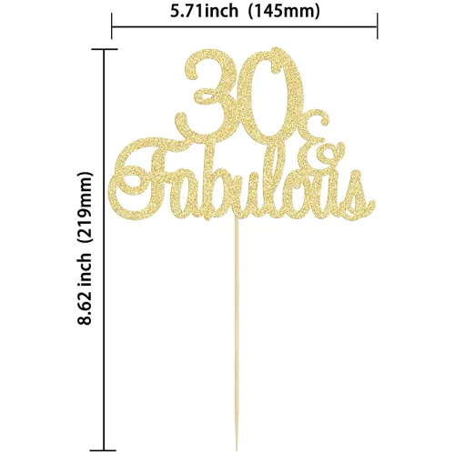 Vista 2 de Gyufise 1 decoración de 30 con purpurina dorada y fabulosos adornos para tartas de 30 años y fabulosos adornos para tartas de cumpleaños de 30 años
