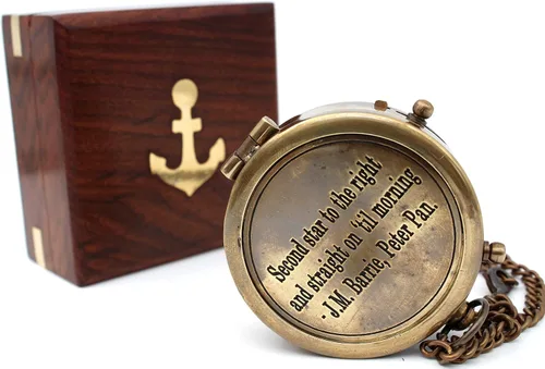 Vista 7 de Second Star to the Right and Straight on Till Morning- Brass Engraved Compass with Wooden Case – Inspirational Birthday, Confirmation, and Baptism