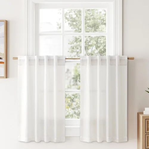 Vista 19 de MIULEE - Cortinas de lino sintético de 96 pulgadas de largo, 2 paneles, cortina semitransparente natural con pestaña trasera, bolsillo para barra